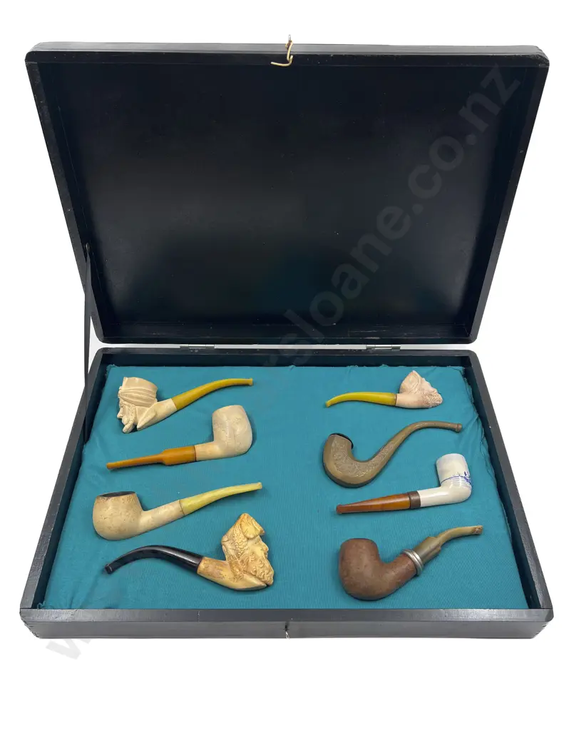 Cased Set of Eight Assorted Vintage Smoking Pipes Image 1++