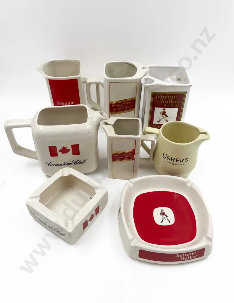 Box Qty of Assorted Whisky Jugs and Two Ashtrays Image 1++