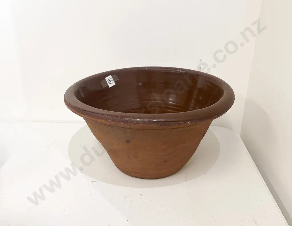 Vintage French Glazed Terracotta Dough Bowl Image 1++