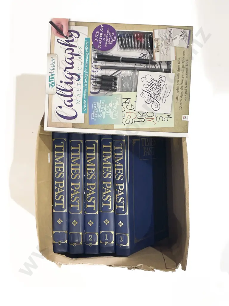 Three Assorted Caligraphy Kits together with Five Volumes of Times Past Image 1++