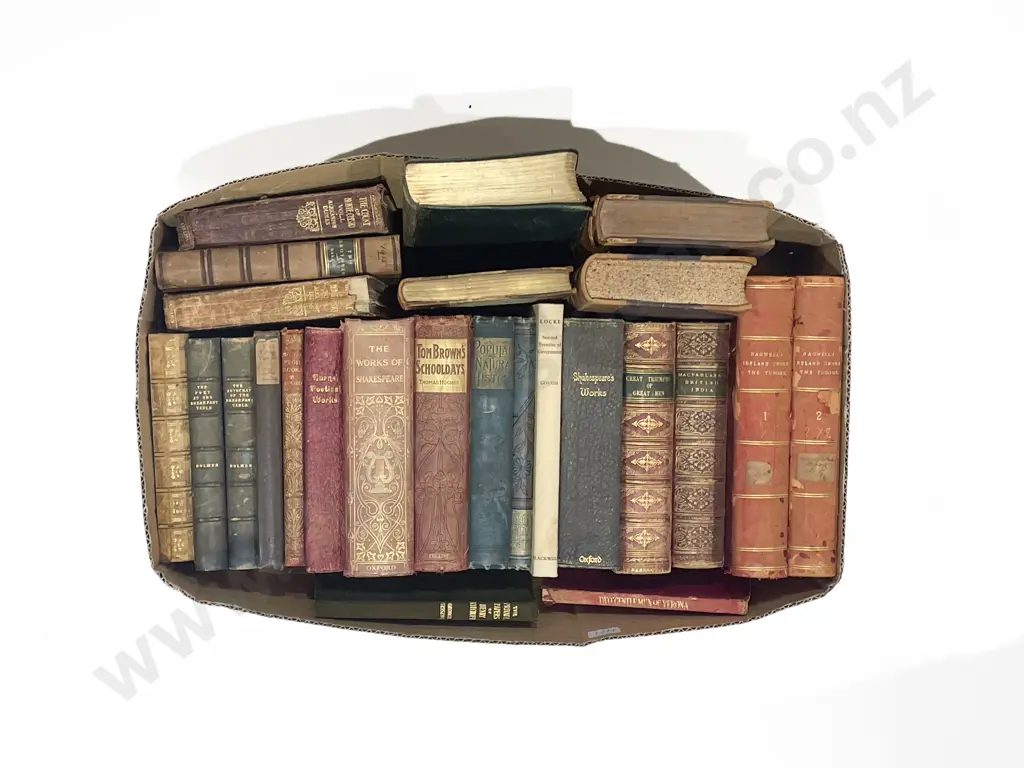 Box of Assorted Vintage Leather Bound Books etc. Image 1++