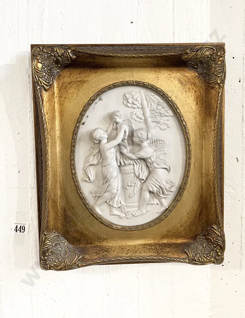 Gilt Framed Relief Moulded Ceramic Wall Plaque Image 1++