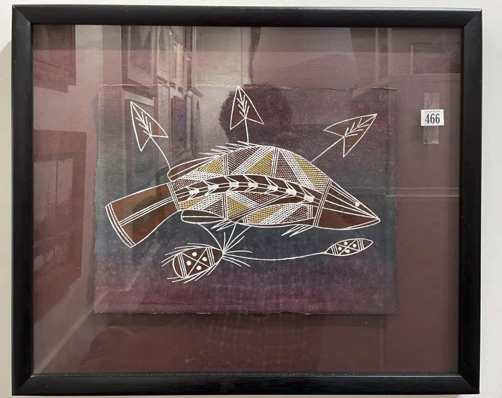 Liawanga Naylornam "Baramundi Dreaming" Bark Painting Image 1++