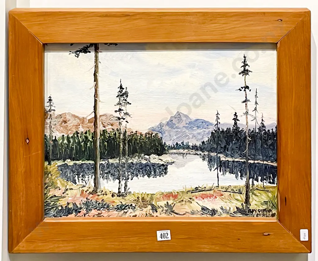 Natural Woodblock Framed A W Glover Lake Scene Oil on Board Image 1++