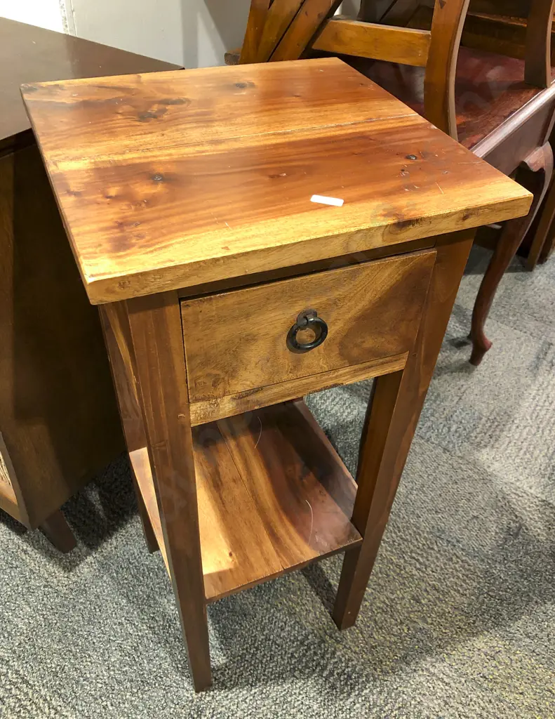 Slender Teak Single Draw Bedside Table Image 1++
