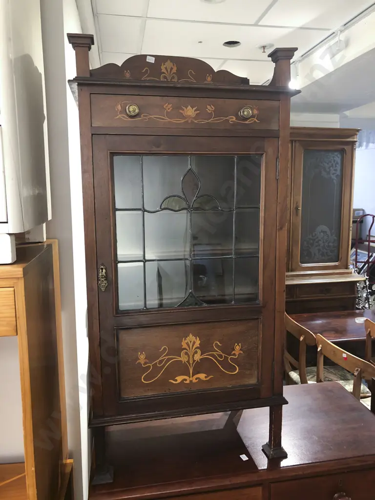 Edwardian Inlaid Music Cabinet with LED Light Panel Door Image 1++