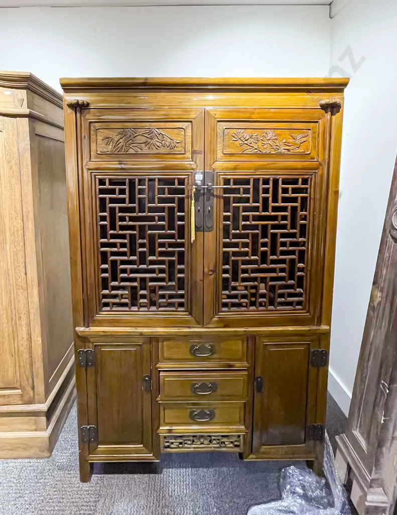 Oriental Hard Wood Cupboard with Drawers and Doors to Base Image 1++