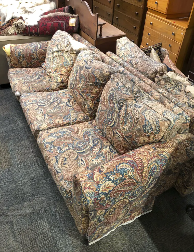 Two Piece Lounge Suite Upholstered in Sanderson "Saraband" Pattern Image 1++
