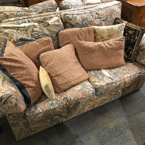 Two Piece Lounge Suite Upholstered in Sanderson "Saraband" Pattern