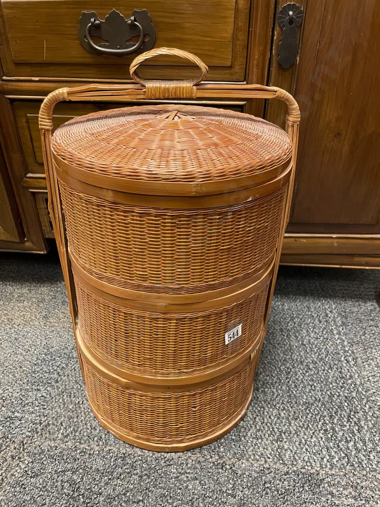Wicker Three Tier Stacking Food Box Image 1++