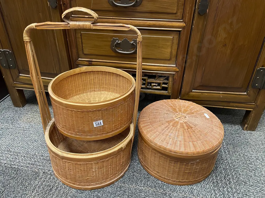 Wicker Three Tier Stacking Food Box Image 1++