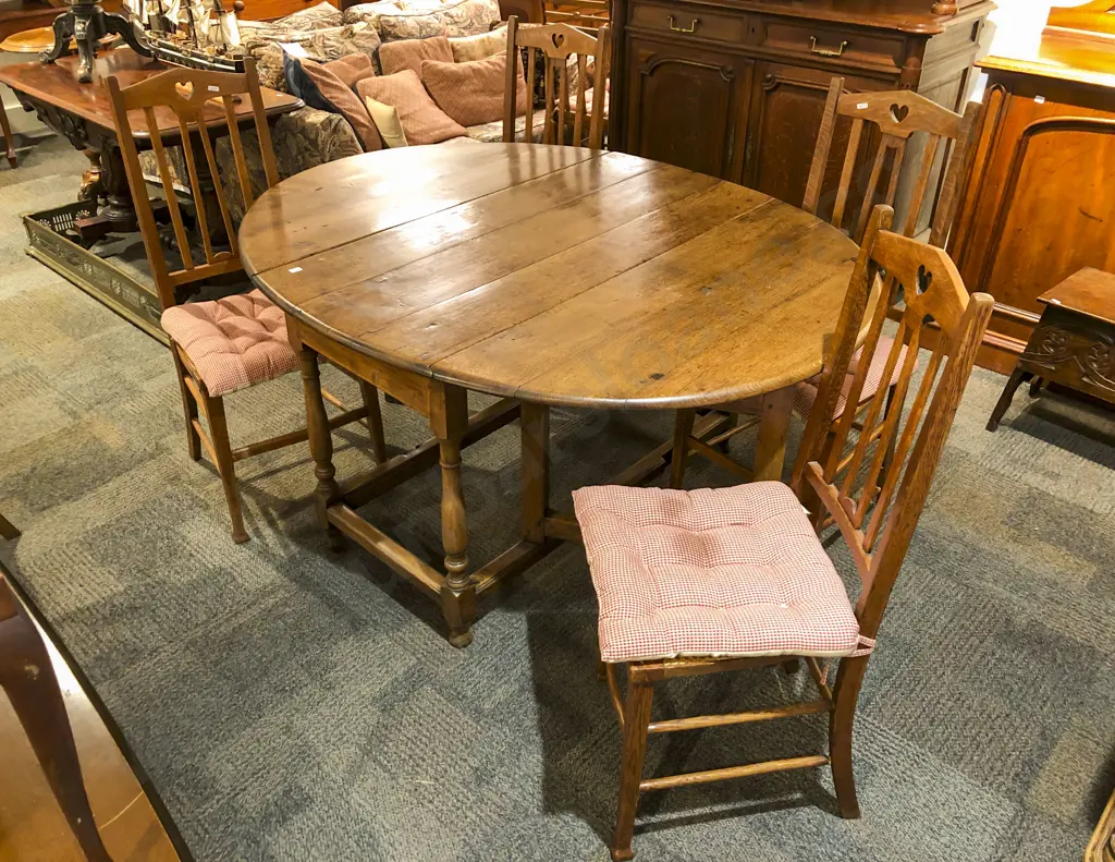 Antique Drop Side Rustic Oval Dining Table and Four Oak Wycombe Dining Chairs Image 1++