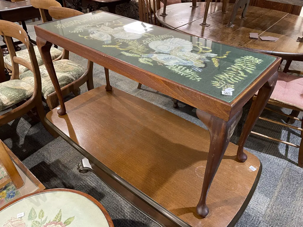 Tapestry and Glass Top Rectangular Coffee Table Image 1++
