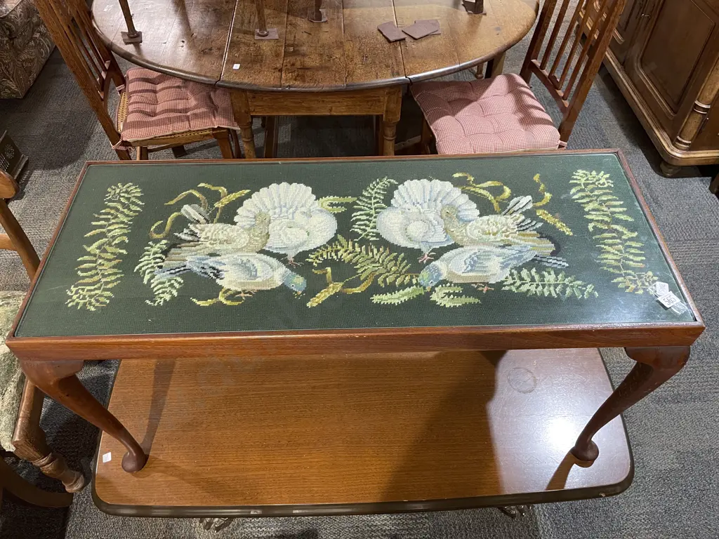 Tapestry and Glass Top Rectangular Coffee Table Image 1++