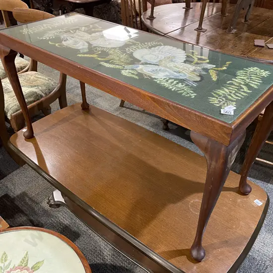 Tapestry and Glass Top Rectangular Coffee Table