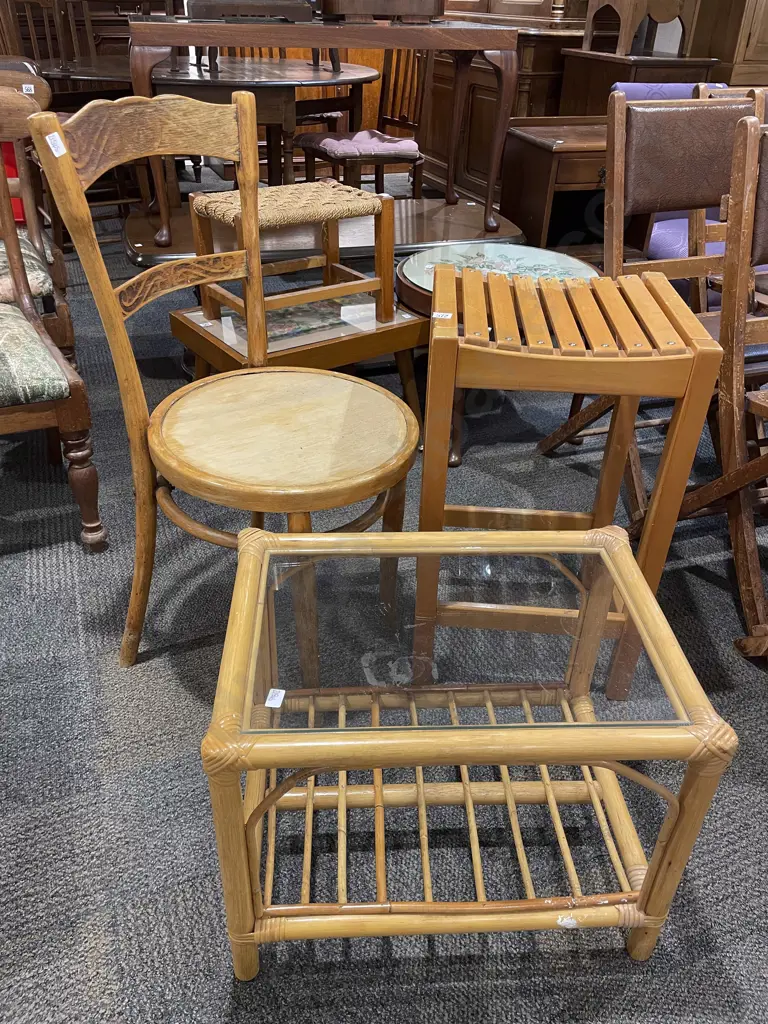 Bentwood Chair with Slatted Stool and Cane Coffee Table Image 1++