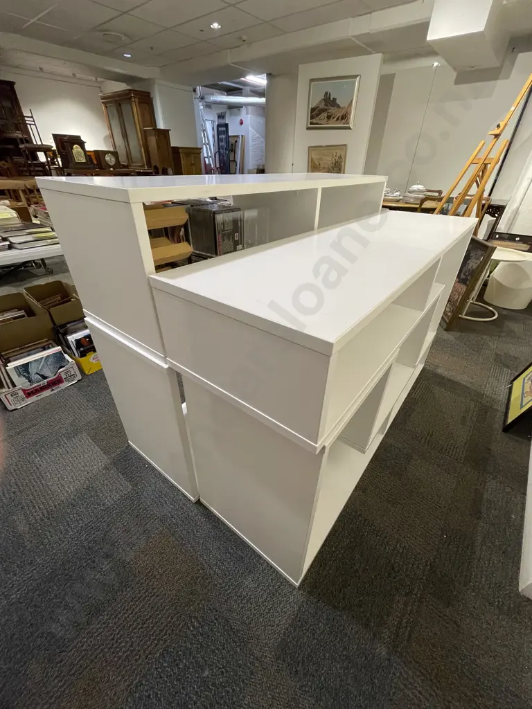 Pair of Two Section Modern Shelving Units Image 1++