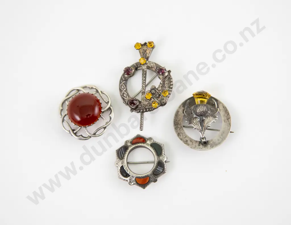 Edwardian Scottish Silver Thistle Brooch with Three Others Image 1++