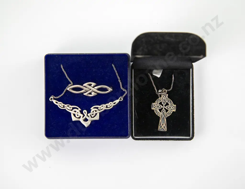 S/S Celtic Design Necklace and Matching Brooch with Cross Pendant Image 1++