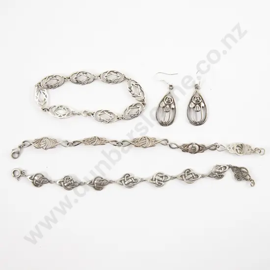 S/S Rennie Mackintosh Design Bracelets and Pair of Earrings
