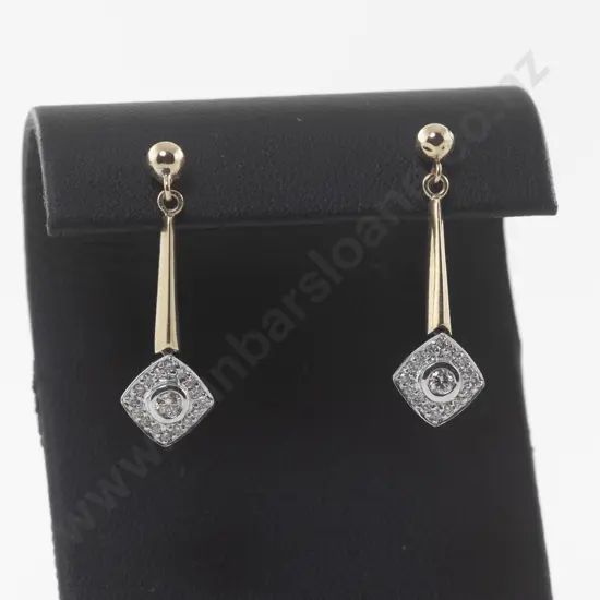 Pair 9ct 17Stone Diamond Pendant Drop Earrings