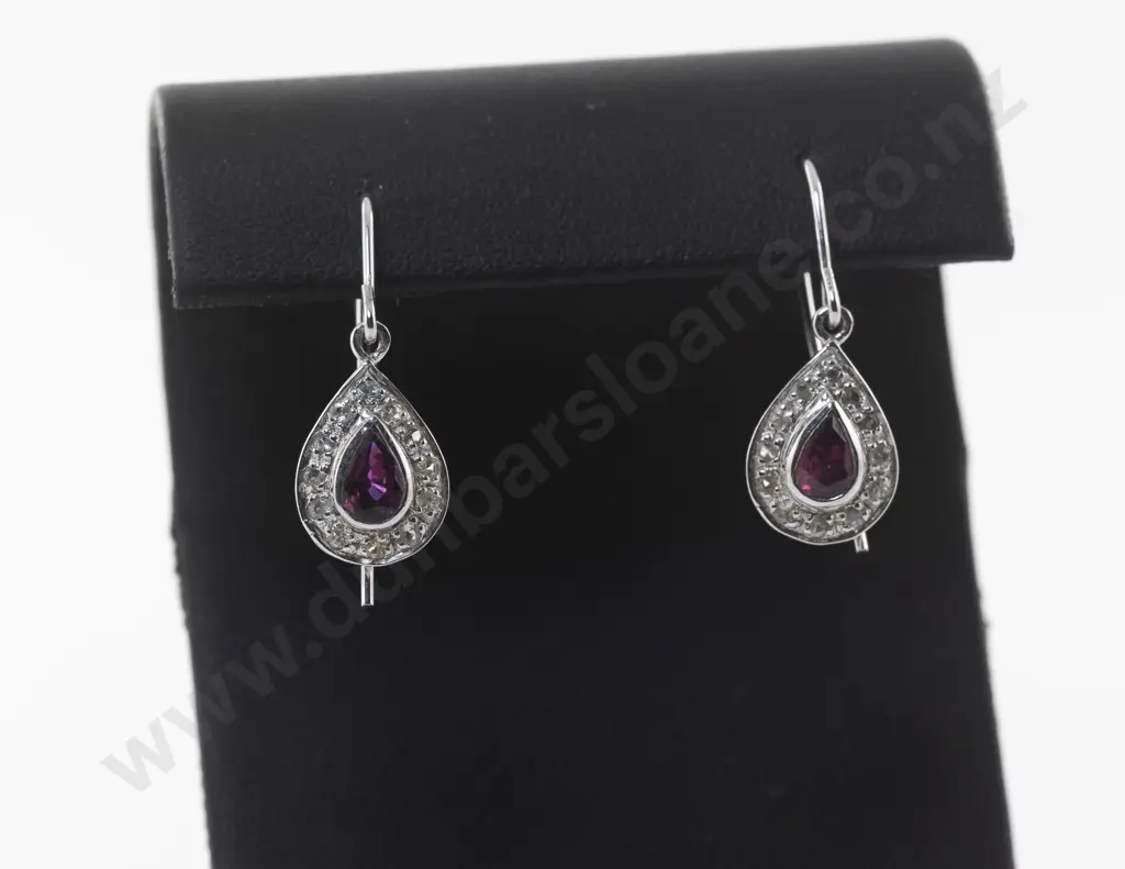 Pair 9ct 13Stone Diamond and Ruby Pendant Drop Earrings Image 1++
