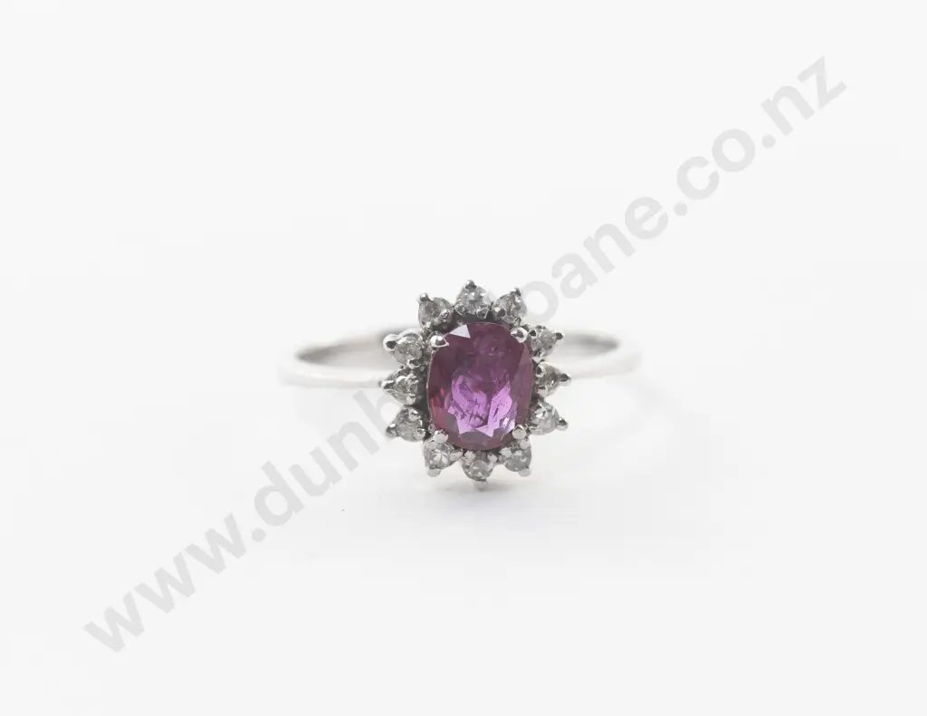 9ct White Gold 13Stone Ruby and Diamond Cluster Ring Image 1++