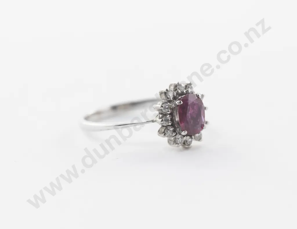 9ct White Gold 13Stone Ruby and Diamond Cluster Ring Image 1++