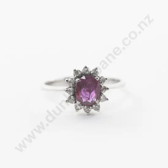 9ct White Gold 13Stone Ruby and Diamond Cluster Ring