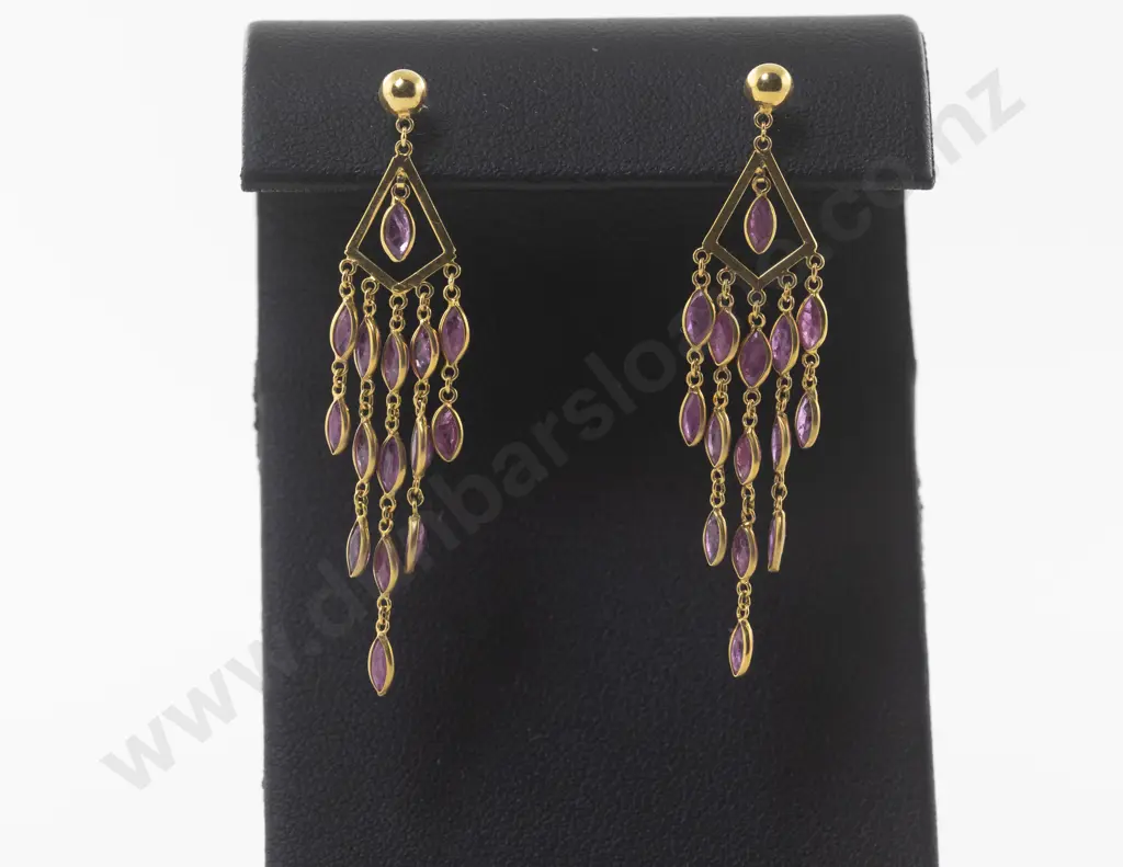 Pair 14ct 15Stone Ruby Chandelier Pendant Earrings Image 1++