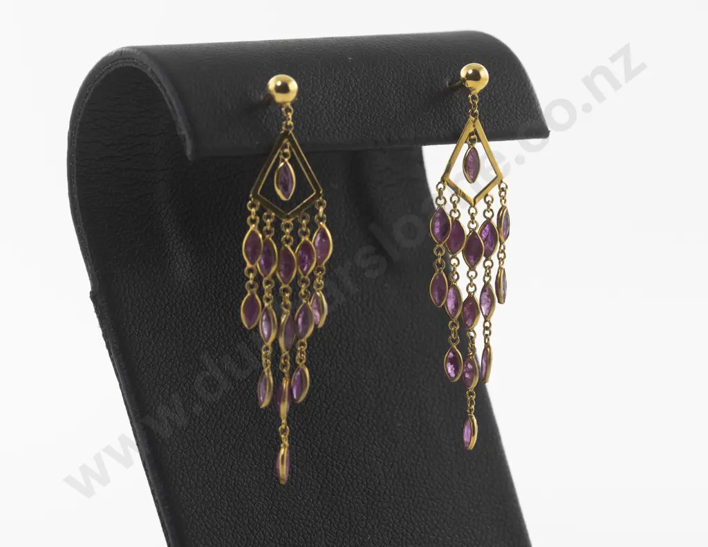 Pair 14ct 15Stone Ruby Chandelier Pendant Earrings Image 1++