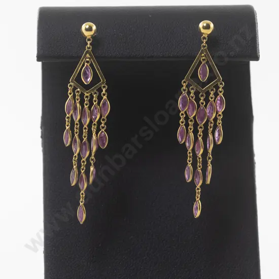 Pair 14ct 15Stone Ruby Chandelier Pendant Earrings