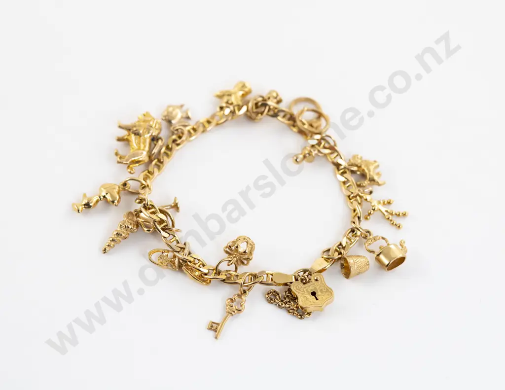 9ct Mixed Curb Link Charm Bracelet Image 1++