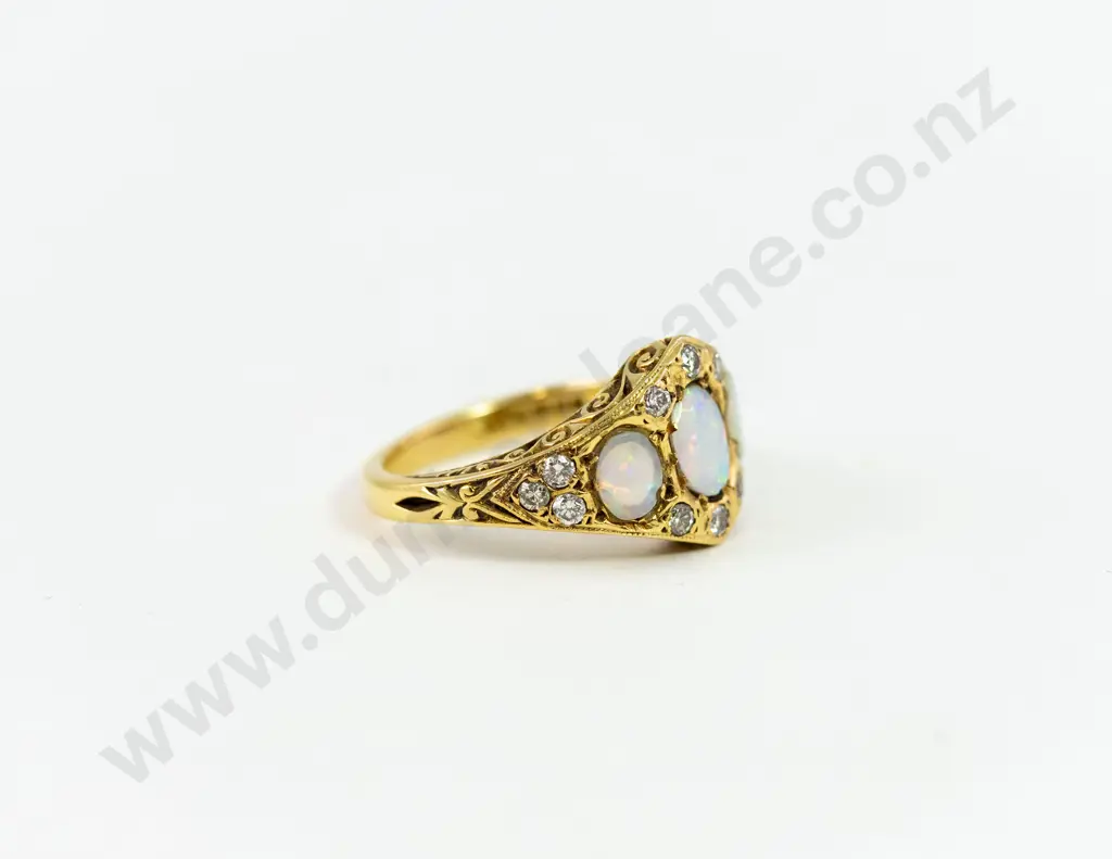 18ct 15Stone Opal and Diamond Ring Image 1++
