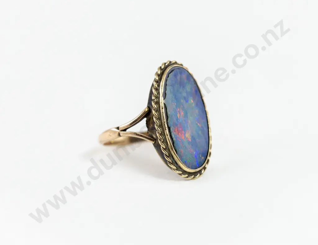 Early C20th Oval Black Opal Doublet Panel Ring Image 1++