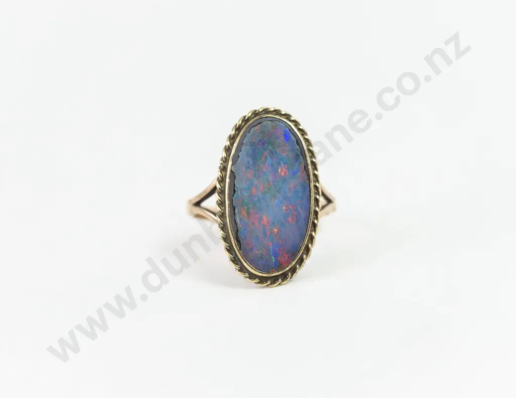 Early C20th Oval Black Opal Doublet Panel Ring Image 1++