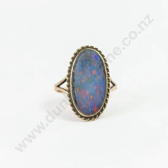 Early C20th Oval Black Opal Doublet Panel Ring