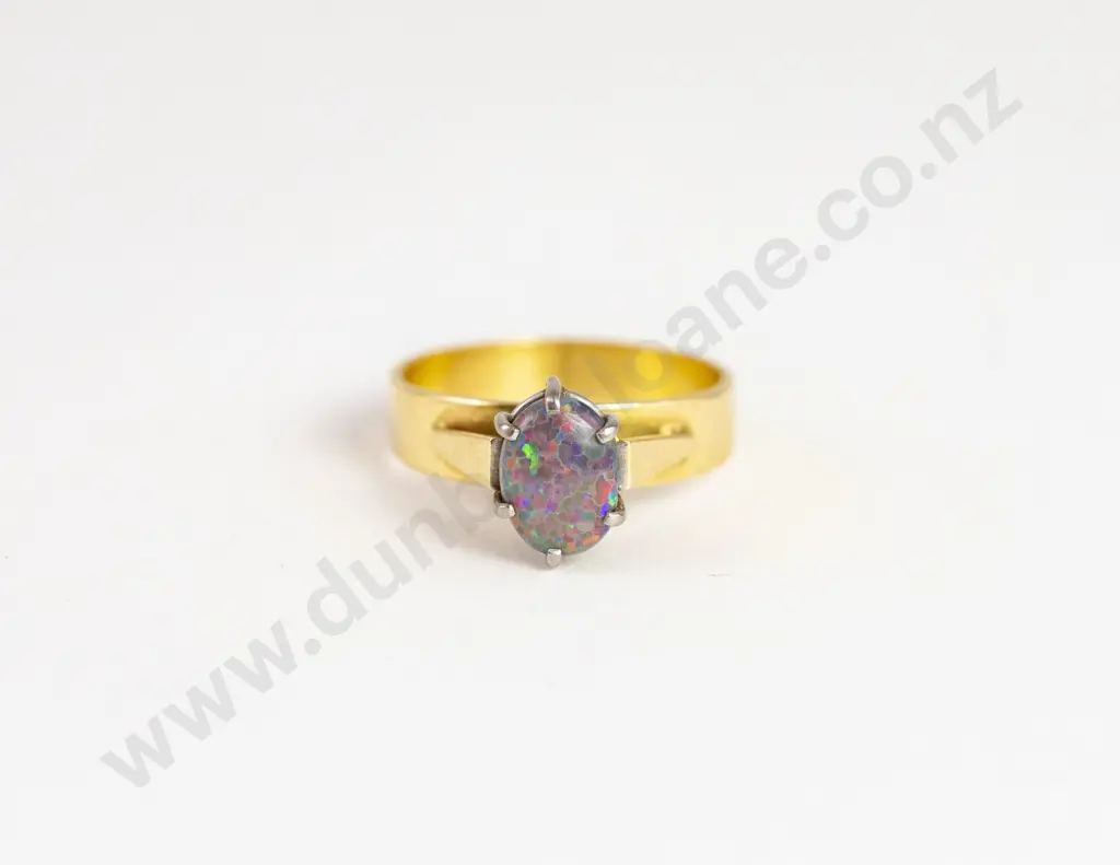 14ct Single Black Opal Ring Image 1++