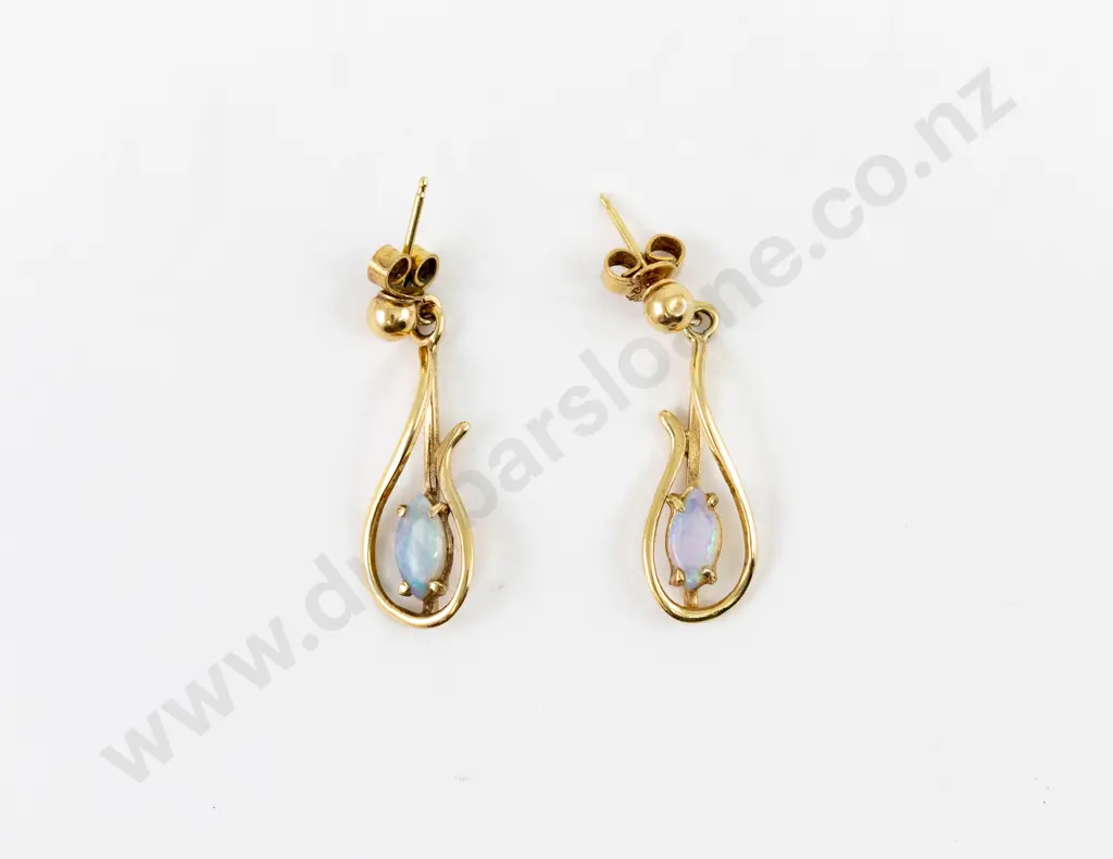 Pair 9ct Single Opal Pendant Drop Earrings Image 1++