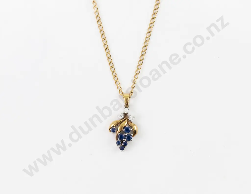 9ct Ten Stone Sapphire and Diamond Grape Pendant Image 1++