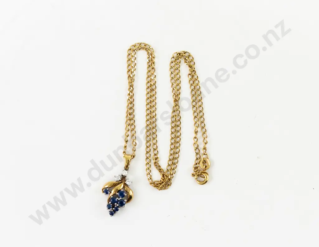 9ct Ten Stone Sapphire and Diamond Grape Pendant Image 1++