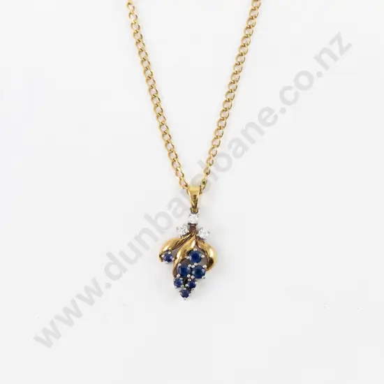 9ct Ten Stone Sapphire and Diamond Grape Pendant
