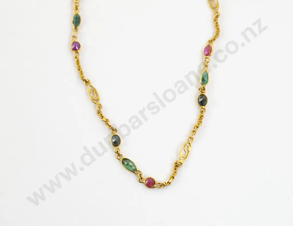 14ct 36Stone Multi-Gem Necklace Image 1++