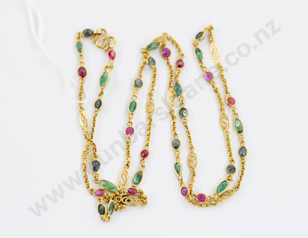 14ct 36Stone Multi-Gem Necklace Image 1++