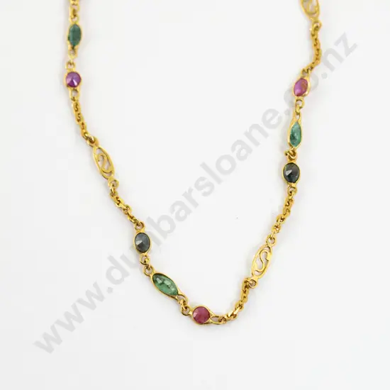 14ct 36Stone Multi-Gem Necklace