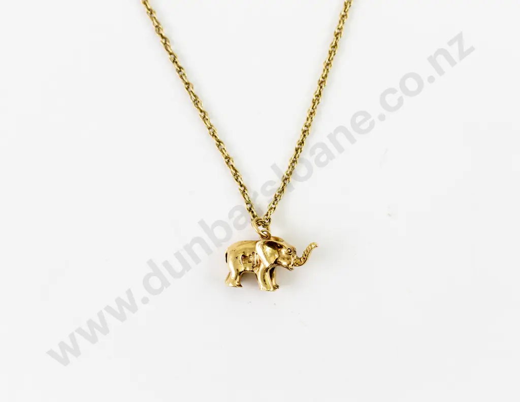 9ct Elephant Pendant on 9ct Curb Link Neck Chain Image 1++