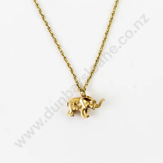 9ct Elephant Pendant on 9ct Curb Link Neck Chain