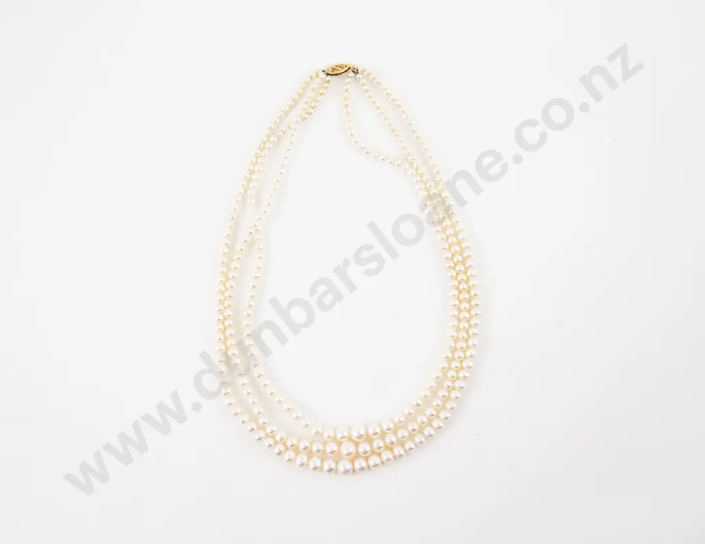 Triple Strand Graduated Cultural Pearl Necklace Image 1++