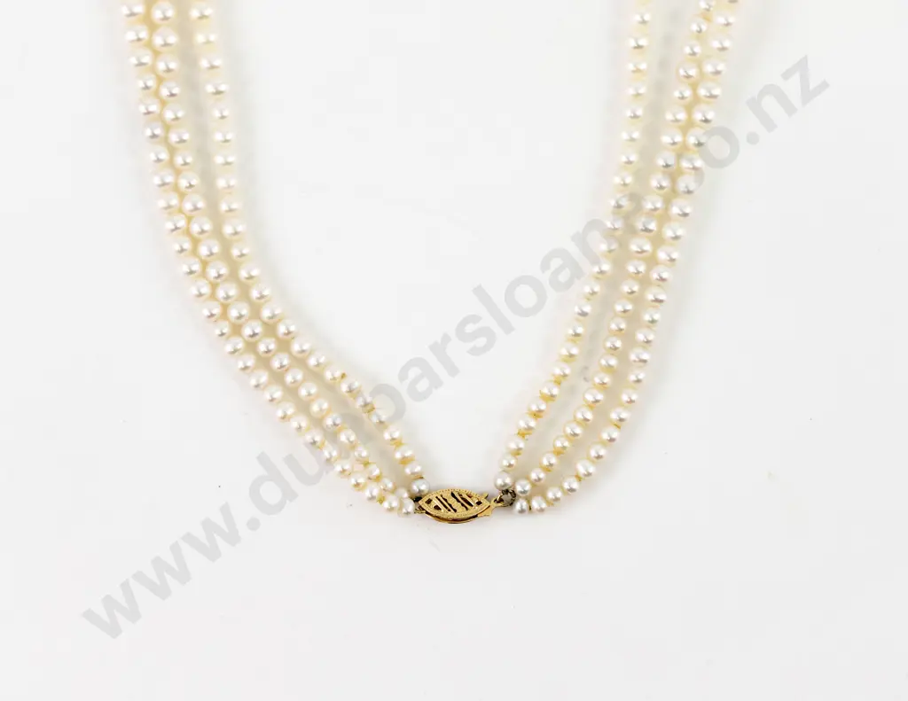 Triple Strand Graduated Cultural Pearl Necklace Image 1++