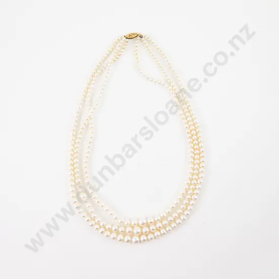 Triple Strand Graduated Cultural Pearl Necklace